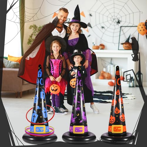 Halloween Ring Toss Game Set, 5Pcs Inflatable Witch Hats with - Product Imagery