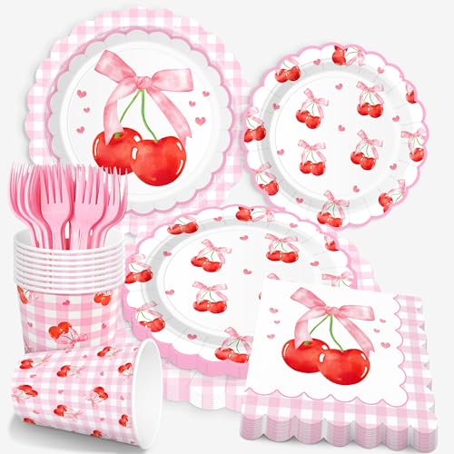 250 PCS Cherry Party Supplies, Service for 50, Cherry Birthday - Product Imagery