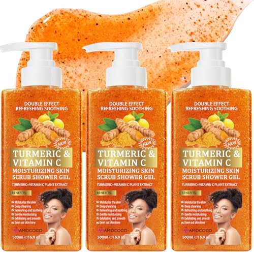 3Packs Vitamin C Turmeric Body Scrub Body Wash Gentle - Amococo Official Imagery - 1