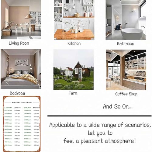 8x12 Inch Aluminum Military Time Conversion Chart, Metal Wall - Product Imagery
