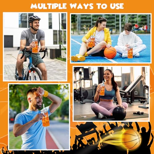 24 Pack 14.2 oz Plastic Basketball Cups with Lids and Straws - Product Imagery