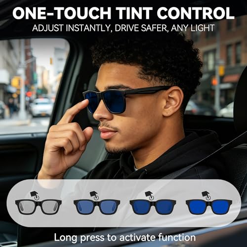 AI Smart Glasses with Electrochromic Lenses, Open Ear Music& - Product Imagery