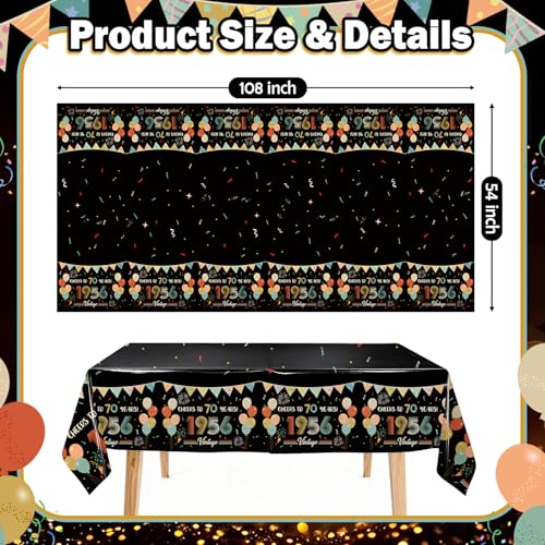 3Pcs Vintage 70th Birthday Tablecloths 1956 Cheers to 70 Years - Product Imagery
