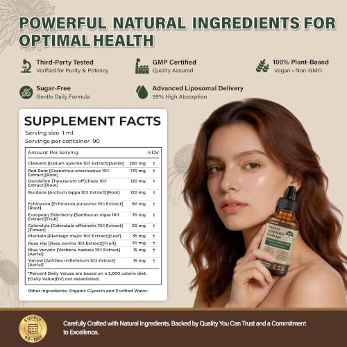 90 Day Supply - Natural Lymphatic Drainage Drops, Alcohol-Free - Product Imagery