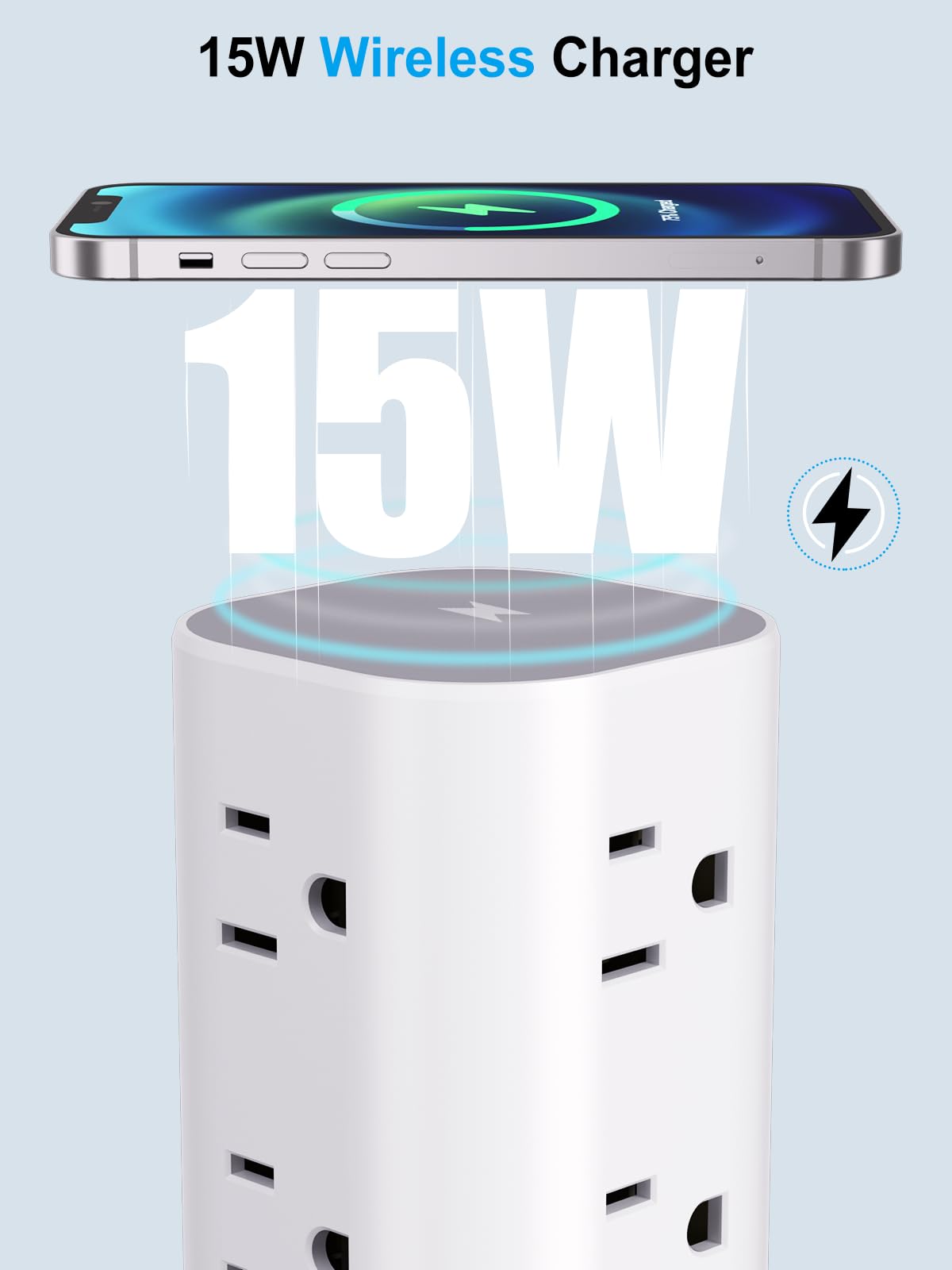 UWIWUTEI 6FT Power Strip Tower with Wireless Charger,Surge Protector with 12 Out - UWIWUTEI Official Product View 4