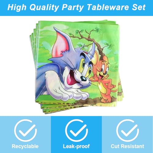 40Pcs Tom and Jerrys Party Supplies 20 plates, 20 napkins for - Product Imagery