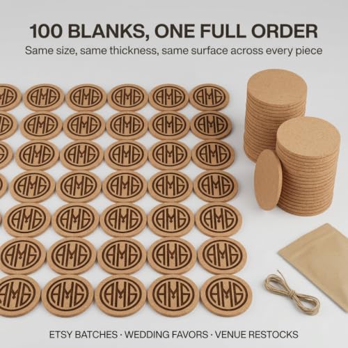 Faithful Panda Cork Coaster Blanks for Laser Engraving 100 Pack - Product Imagery