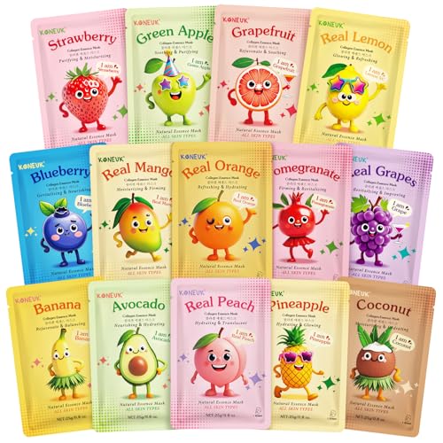 14 Pack Fruit Face Masks Skincare for Kids, Sheet Hydrating Facial Mask - KONEUK Official Product View 1