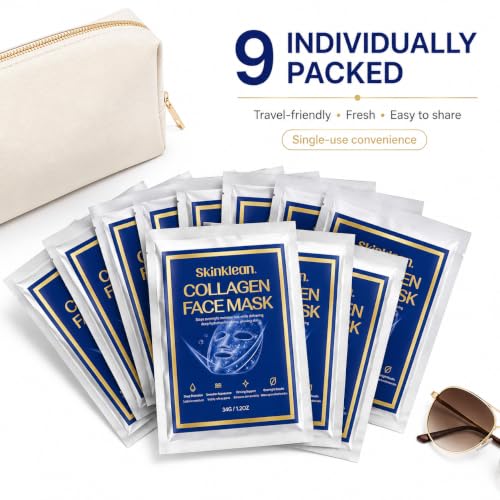 SkinKlean Collagen Face Mask 9 Pack,Hydrating Sheet Masks for - Product Imagery