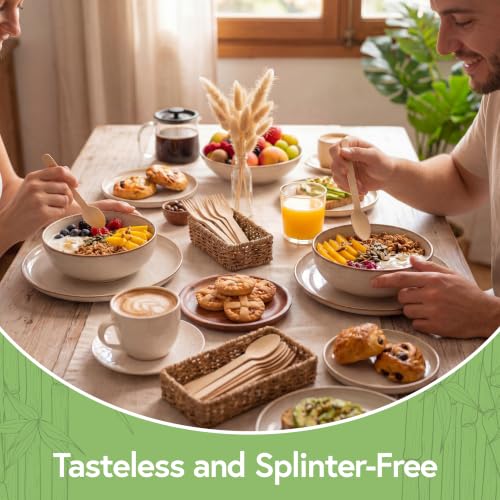 100% Bamboo Spoons, 100 Pack, Compostable Cutlery - Product Imagery