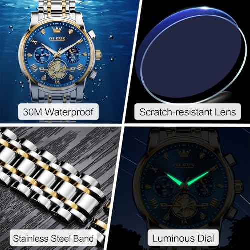 OLEVS Men's Stainless Steel Chronograph Watch, Large Face Easy - Product Imagery