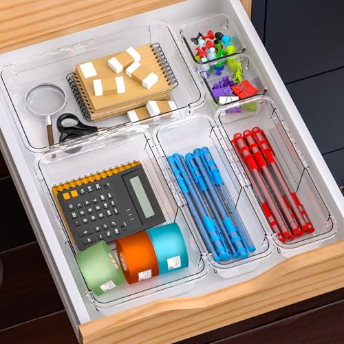 14 Pcs Adjustable Drawer Organizer, Clear Drawer Organizer - Product Imagery