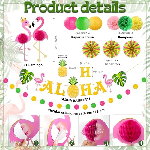 Luau Party Decorations Paper Fans Lanterns Set - Product Imagery