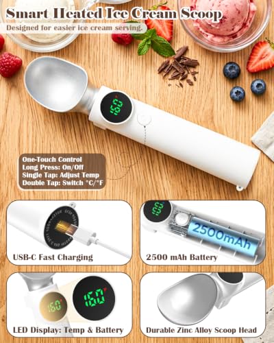 Heated Ice Cream Scoop Rechargeable, Electric Scooper with - Product Imagery