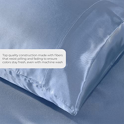 Satin Sheets Twin [3-Piece, Skyblue] Hotel Luxury Silky Bed - Product Imagery