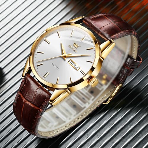 Men's Casual Leather Watch, Easy to Read Three-Hand Analog - Product Imagery