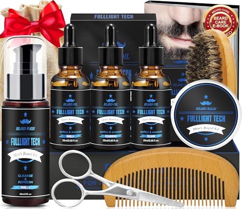 Beard Kit for Men with 3 Beard Oil Scents Vanilla Beard Wash - FULLLIGHT TECH Official Imagery - 1