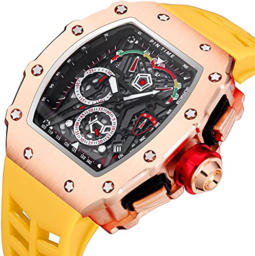 FANMIS Men's Tonneau Skeleton Chronograph Punk Rubber Strap - Product Imagery