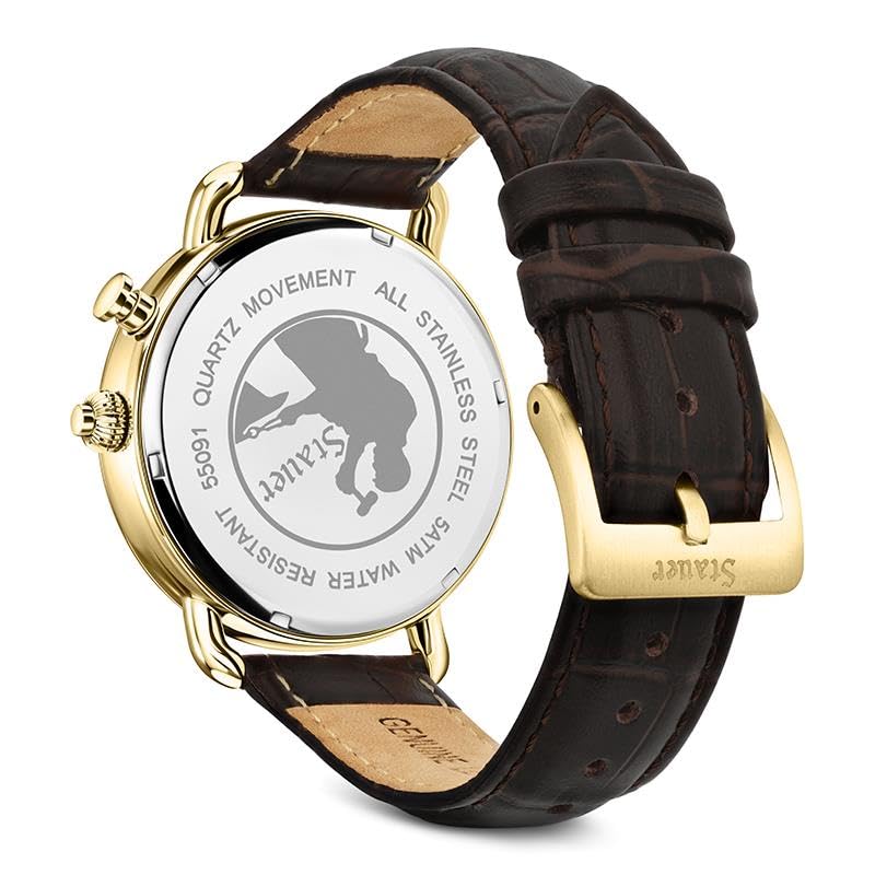 Stauer 1920s Men’s Retrograde Watch with Leather Band - Art Deco - Product Imagery