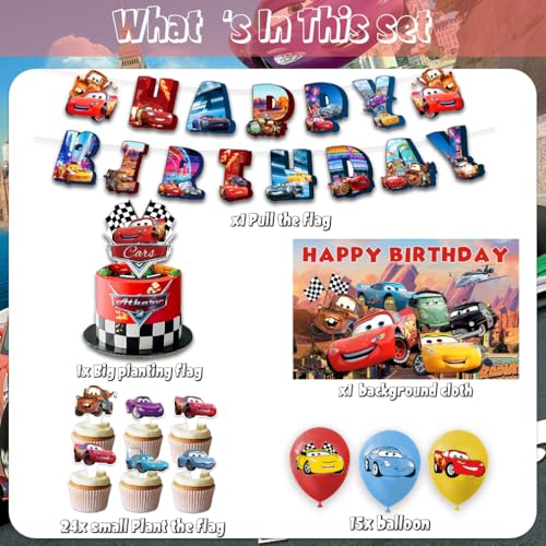 42pcs McQueen Party Decoration Pack Includes，Banner，Cake - Product Imagery