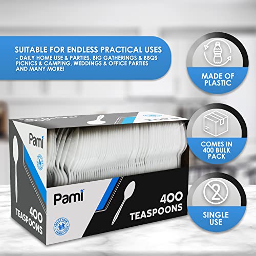 PAMI Medium Weight Disposable Plastic Teaspoons,White,Bulk Party - Product Imagery