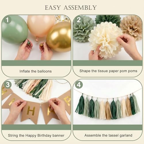 ANSOMO Sage Green Happy Birthday Party Decorations Retro Green - Product Imagery