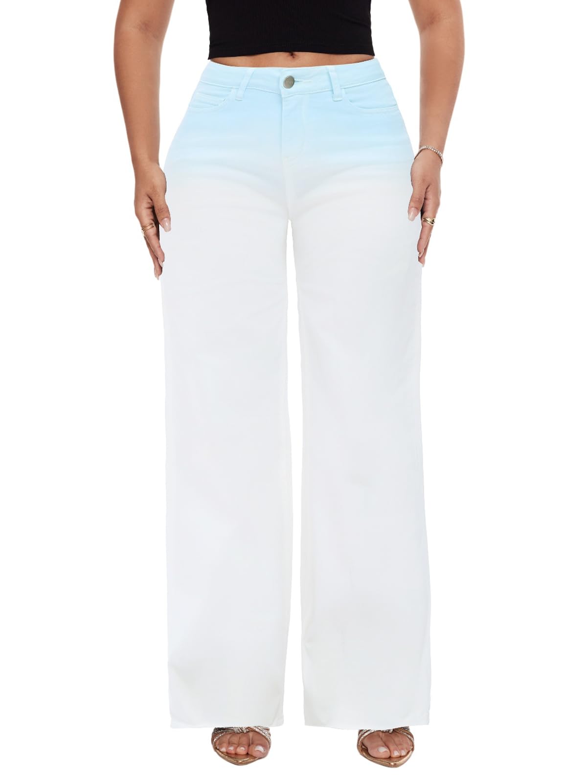 ONESO Wide Leg Jeans for Women Mid Low Rise Baggy Stretchy Denim Pants - View 7