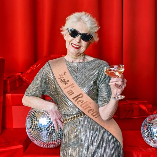 I’M RETIRED! Sash – Glitter Retirement Sash with Pin, Funny - Product Imagery