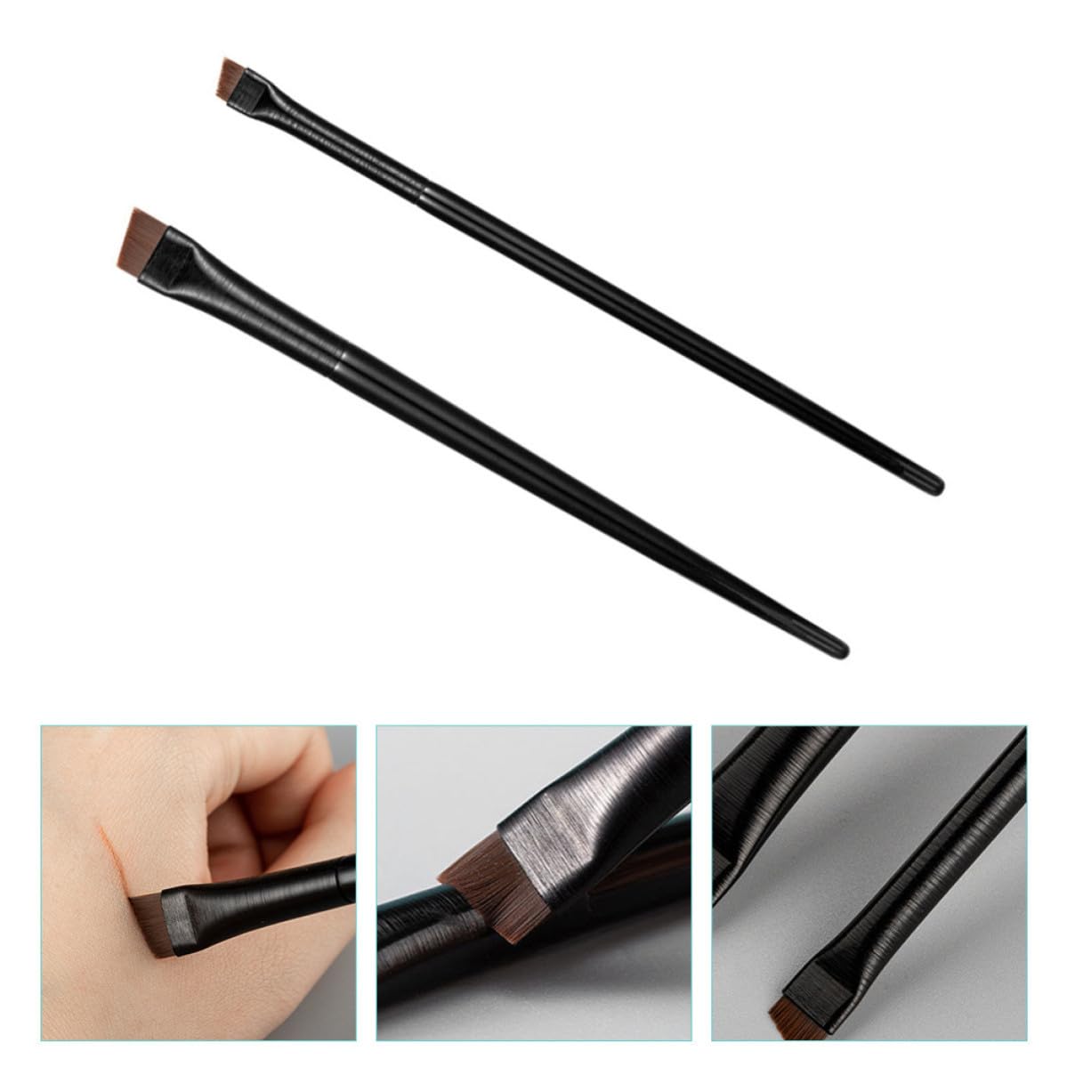 3 Sets Ultra Fine Black Wood Flat Angled Eyeliner Brush Set