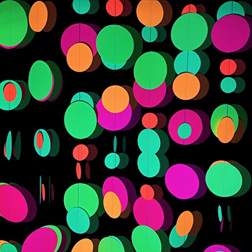 110feet UV Round Dot Paper Neon Garland Streamers Black Light - Product Imagery
