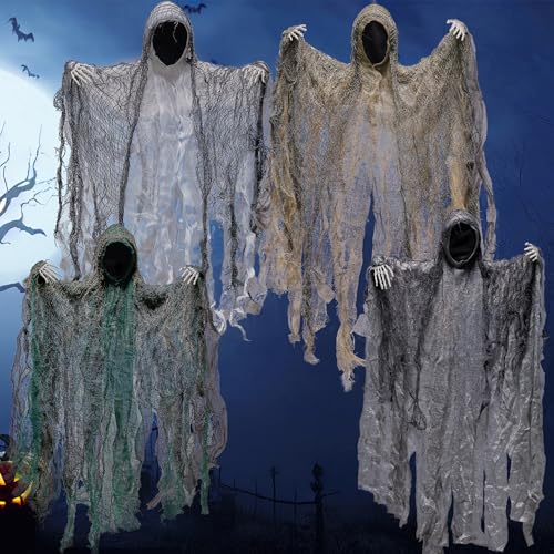 JOYIN 4 Pack 19'' Halloween Hanging Ghost Decoration Outdoor, - Product Imagery