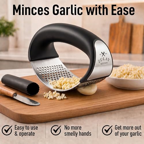 Zulay Kitchen Stainless Steel Garlic Press Rocker Set - Premium - Product Imagery