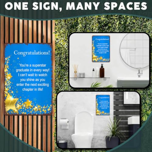8x12 Inch Aluminum Graduation Congratulations Sign, Blue Gold - Product Imagery
