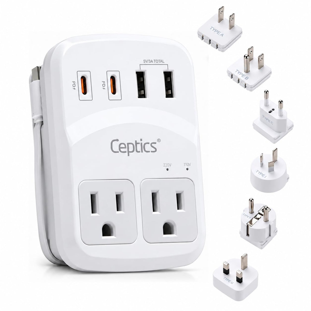 Ceptics World Travel Adapter Kit 2 USB A USB C US Outlets - Ceptics Official Imagery - 2