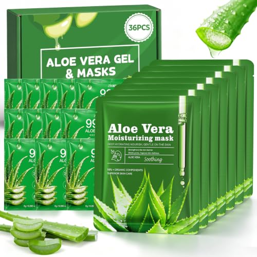 Aloe Vera Face Mask Skincare Set - 12 Facial Masks + 24 Portable - Product Imagery