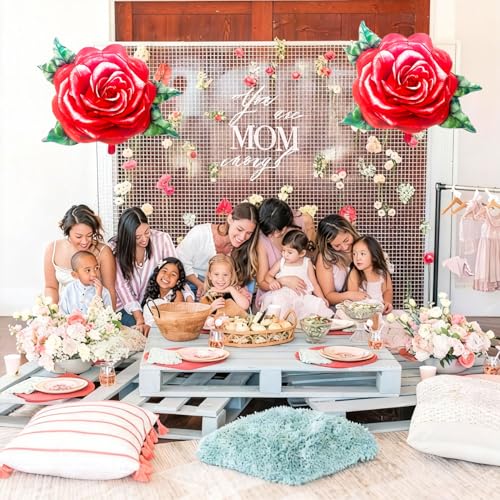 2 Pcs Red Rose Balloons, 31 Inch Realistic 3D Rose Flower - Product Imagery