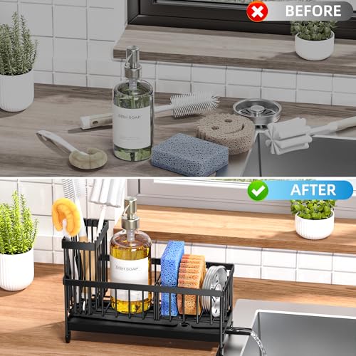Sponge Holder for Kitchen Sink, Sink Organizer with Brush Holder - Product Imagery