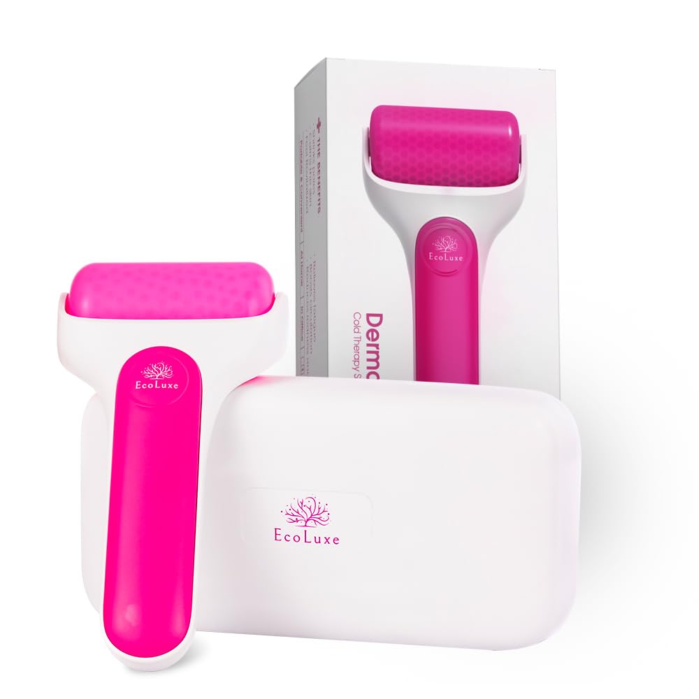 EcoLuxe Skincare Ice Roller- Premium Facial & Eye Massage Roller with Freezer Case for Extended Cooling, Pain & Shingles Relief, Reduce Puffiness & Redness, Lymphatic Drainage, & Sun Relief