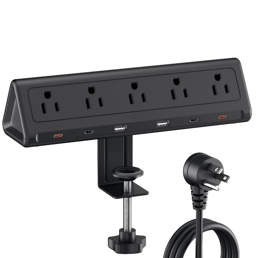 Desk Clamp Power Strip USBC 40W Fast Charging 10 Ft Black - AnnTane Official Imagery - 1
