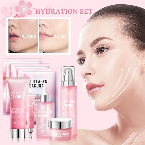8PCS Skin Care Set, Moisturizing Cherry Blossom Facial Skin Care - Product Imagery