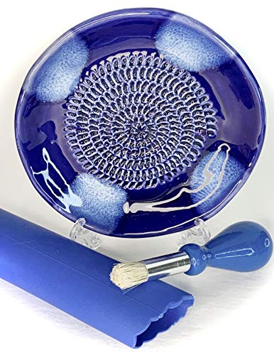 Premium Ceramic Garlic Grater Plate Set - Blue Cross Glazed - Product Imagery