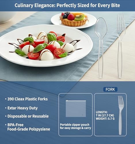 390 Count Heavy Duty Disposable Clear Plastic Forks 7 Inch - Product Imagery