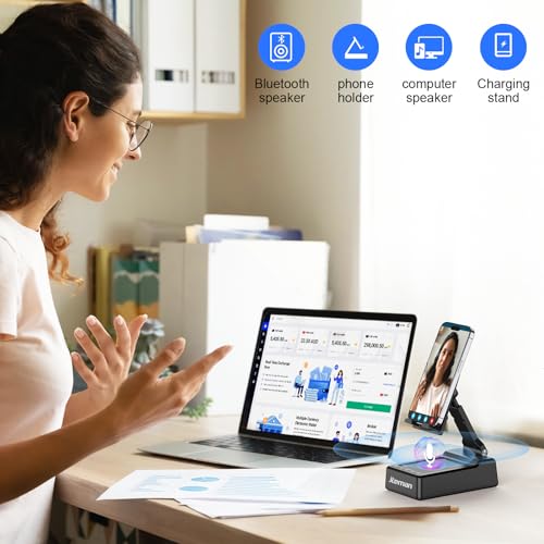 JTEMAN Phone Stand with Bluetooth Speaker and Charging Function - Product Imagery