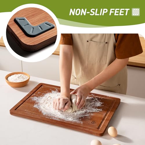 3 Packs Bamboo Cutting Board Set with Non Slip Feet and Over - Product Imagery