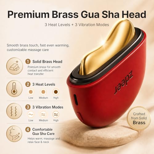 GS5 Electric Heated Gua Sha Tool, Red Light Face Massager, Red - Product Imagery
