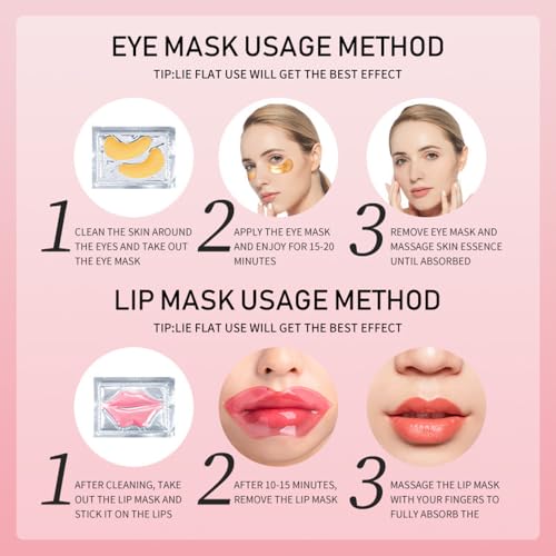15 Pairs Eye Mask and 15 Pcs Lip Mask, Under Eye Patches and Lip - Product Imagery
