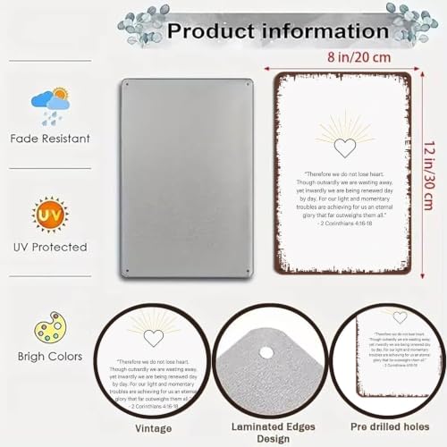 8x12 Inch Aluminum Metal Wall Art, Inspirational Decorative - Product Imagery