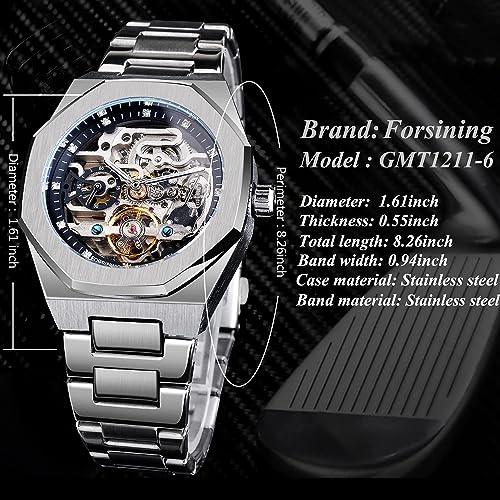 FANMIS Men's Automatic Skeleton Watch Stainless Steel Band - Product Imagery