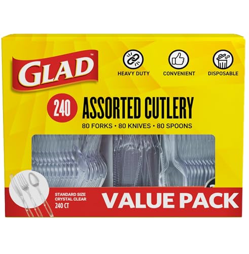 Glad Clear Disposable Cutlery Set, Forks Knives and Spoons, 240 - Product Imagery