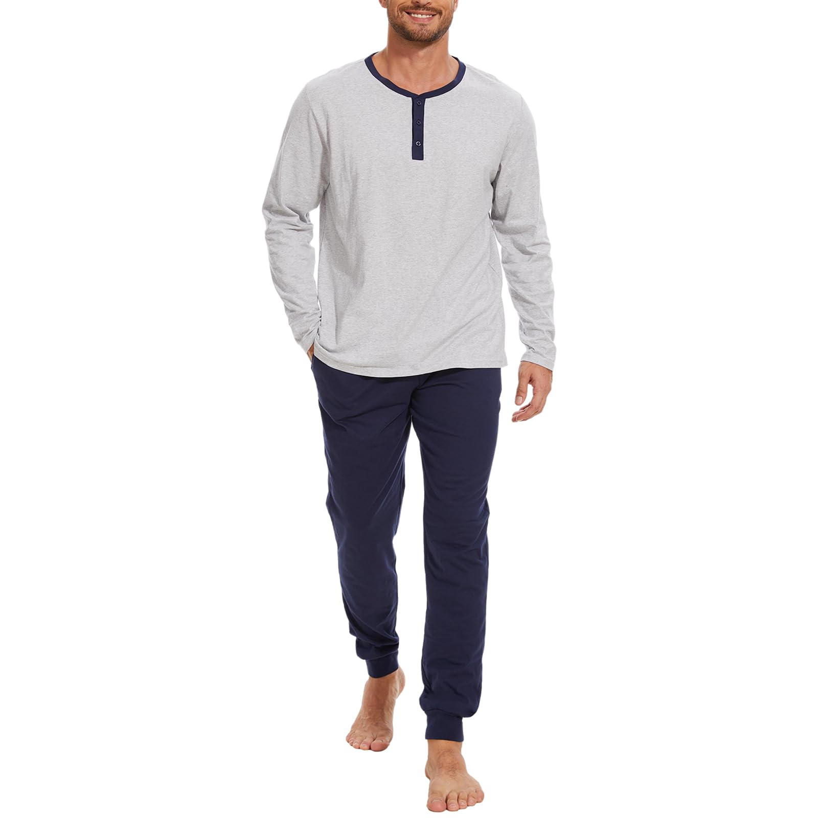 Navisting Men's 100% Cotton Henley Pajama Set 2-Piece Lounge Slee - Navisting Official Product View 1